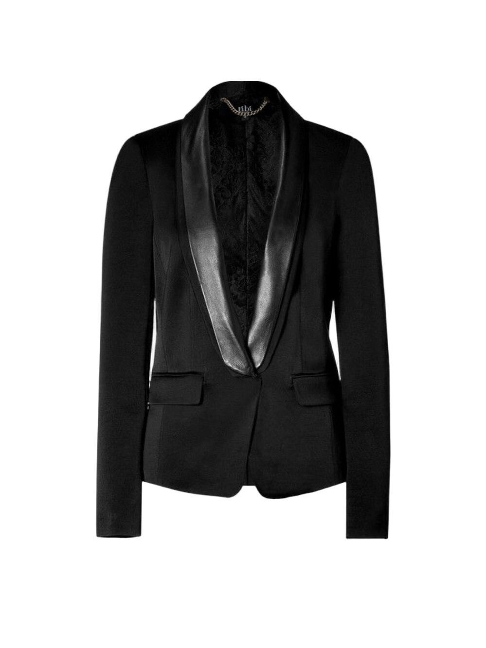 Tibi black tuxedo jacket Womens Size 8 leather lapels Formal New Years
